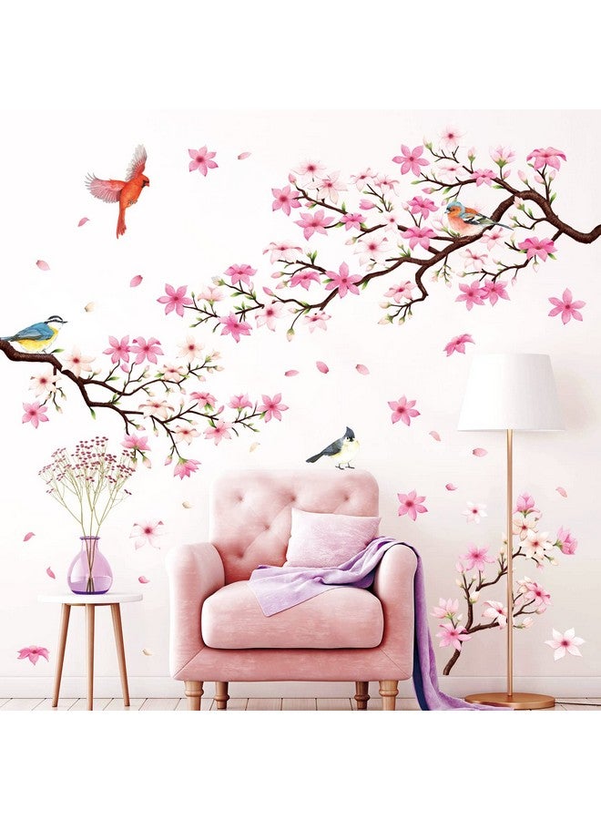 Sg22305 Cherry Blossom Branch (Pink Ver.) Wall Stickers Decals Peel And Stick Bedroom Living Room Flower Murals Décor Floral Bird Furniture Art Removable Nursery Baby Birch