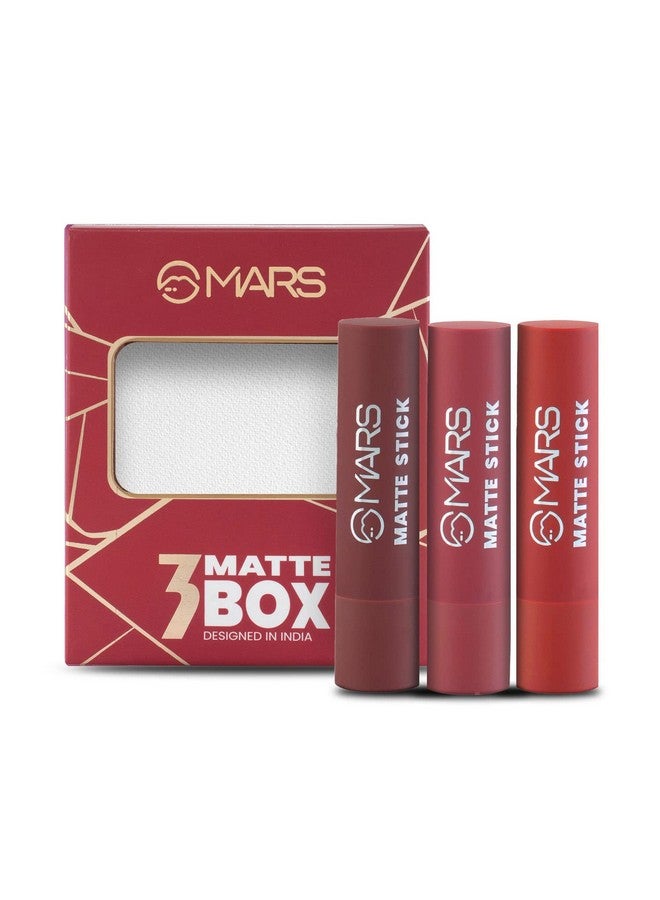 Matte Box Set Of 3 Lipsticks For Women Longlasting Smooth Finish Moisturising One Swipe Pigmentation (3X3.2 Gm) (01Red & Maroon)