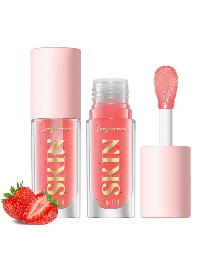 Big Brush Head Lip Glow Oil Plumping Tint Tinted Lip Balm Transparent Lip Care Moisturizing Nonsticky Fresh Shiny Texture Lip Oil Strawberry (Pink)