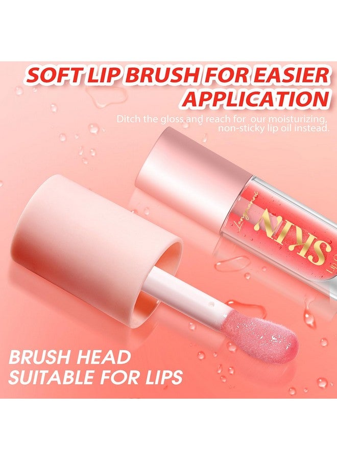 Big Brush Head Lip Glow Oil Plumping Tint Tinted Lip Balm Transparent Lip Care Moisturizing Nonsticky Fresh Shiny Texture Lip Oil Strawberry (Pink)