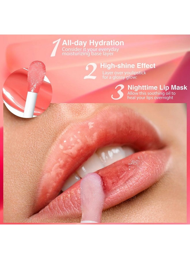 Big Brush Head Lip Glow Oil Plumping Tint Tinted Lip Balm Transparent Lip Care Moisturizing Nonsticky Fresh Shiny Texture Lip Oil Strawberry (Pink)