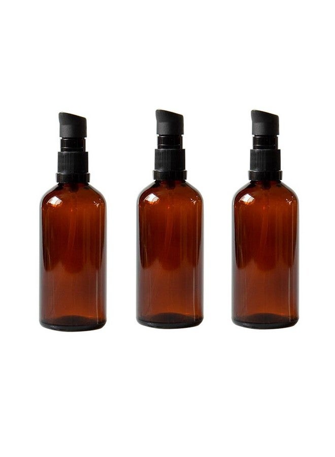 3Pcs 100Ml / 3.34Oz Empty Refillable Amber Glass Cosmetic Pump Press Lotion Bottles Makeup Sample Packing Cream Lotion Bath Shower Conditioner Storage Container Dispenser Vial Pot