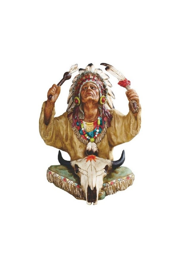 10 H Indian Chief With Bull Skull Statue Decoration Figurine Office Desk/Home/Living Room/Table Decor Perfect House Warming Gifts For New Home