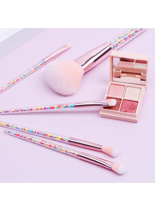 Makeup Brushes Set Rainbow Series With Powder Brush Highlighting/Shading Brush Eye Shadow Brush Concealer Brush And Brow Brush 5Pcs Multicolor