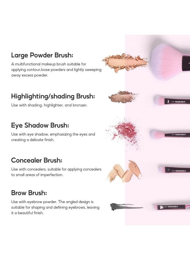 Makeup Brushes Set Rainbow Series With Powder Brush Highlighting/Shading Brush Eye Shadow Brush Concealer Brush And Brow Brush 5Pcs Multicolor