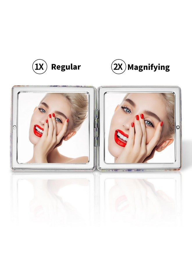 Compact Mirror 3.15 Inch Doublesided 1X/2X Magnifying Bulk Pu Leather Makeup Mirrors Round Mirror For Purses Small Pocket Portable Hand Mirror For Woman Mother (Square Irises)