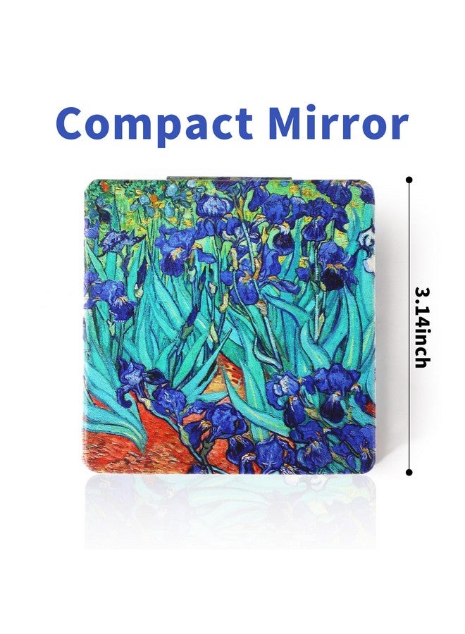Compact Mirror 3.15 Inch Doublesided 1X/2X Magnifying Bulk Pu Leather Makeup Mirrors Round Mirror For Purses Small Pocket Portable Hand Mirror For Woman Mother (Square Irises)