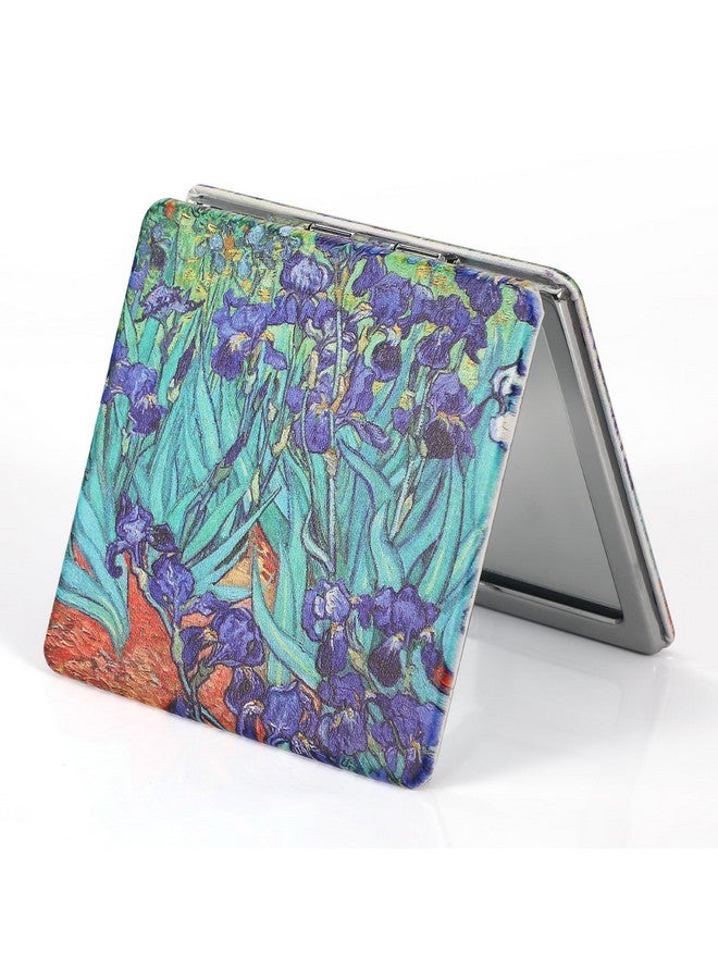 Compact Mirror 3.15 Inch Doublesided 1X/2X Magnifying Bulk Pu Leather Makeup Mirrors Round Mirror For Purses Small Pocket Portable Hand Mirror For Woman Mother (Square Irises)