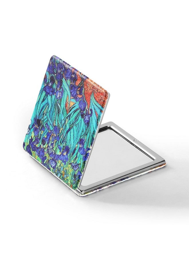 Compact Mirror 3.15 Inch Doublesided 1X/2X Magnifying Bulk Pu Leather Makeup Mirrors Round Mirror For Purses Small Pocket Portable Hand Mirror For Woman Mother (Square Irises)