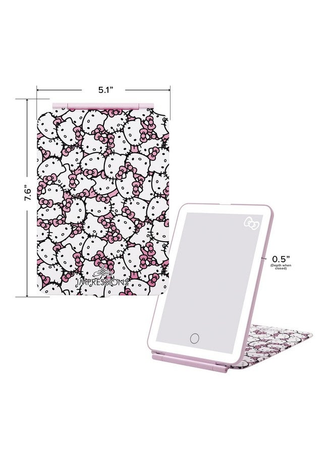 Impressions Vanity Hello Kitty Touch Pad Mini Tritone Makeup Mirror With Printed Flip Cover And Led Strip Travel Vanity Mirror With Touch Sensor Switch And Usb Extension (White/Pink)