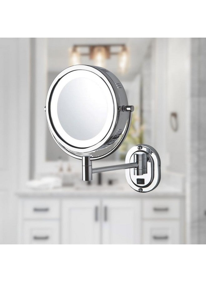 Twosided Lighted Wallmounted Makeup Mirror Makeup Mirror With 5X Magnification & Wallmount Arm 8Inch Diameter Mirror With Chrome Finish Wall Mount Model Hl165Cld