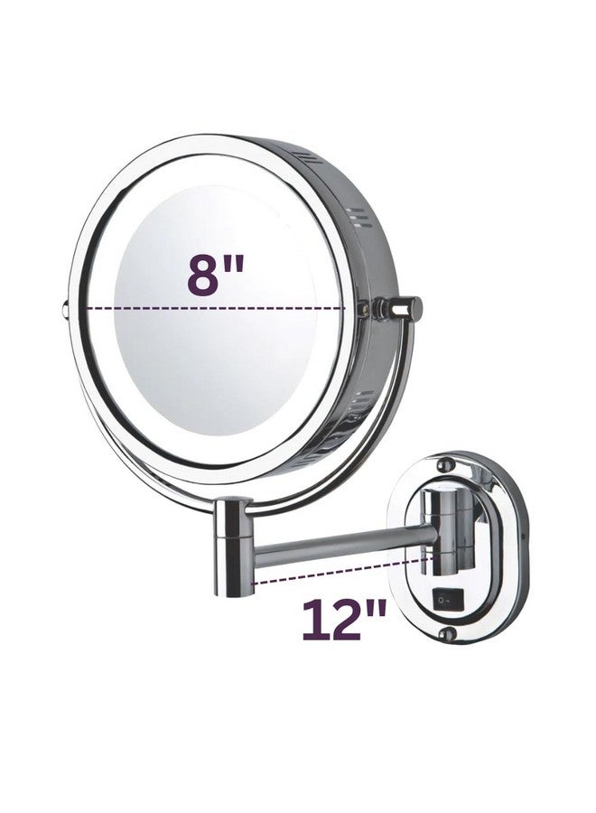 Twosided Lighted Wallmounted Makeup Mirror Makeup Mirror With 5X Magnification & Wallmount Arm 8Inch Diameter Mirror With Chrome Finish Wall Mount Model Hl165Cld