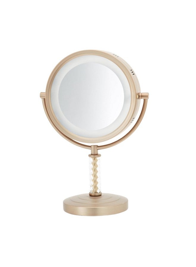 Lighted Tabletop Makeup Mirror Halo Lighted Makeup Mirror With 1X And 6X Magnification In Brushed Brass Finish 8Inch Diameter Vanity Mirror Model Hl856Bc