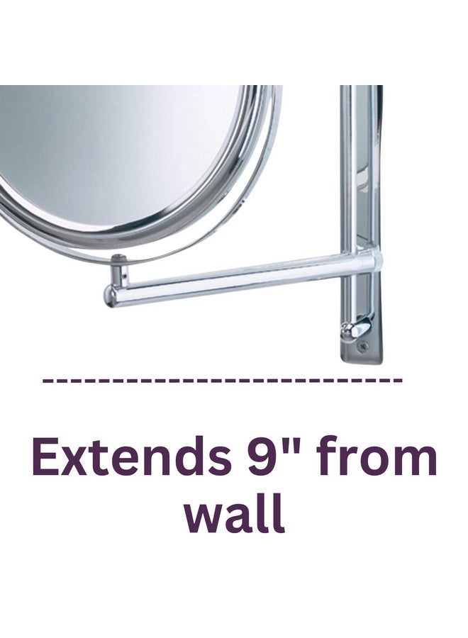 Twosided Wallmounted Makeup Mirror Makeup Mirror With 3X Magnification & Wallmount Arm 9 Inch Diameter Mirror With Chrome Finish Wall Mount Model Jp3030Cf
