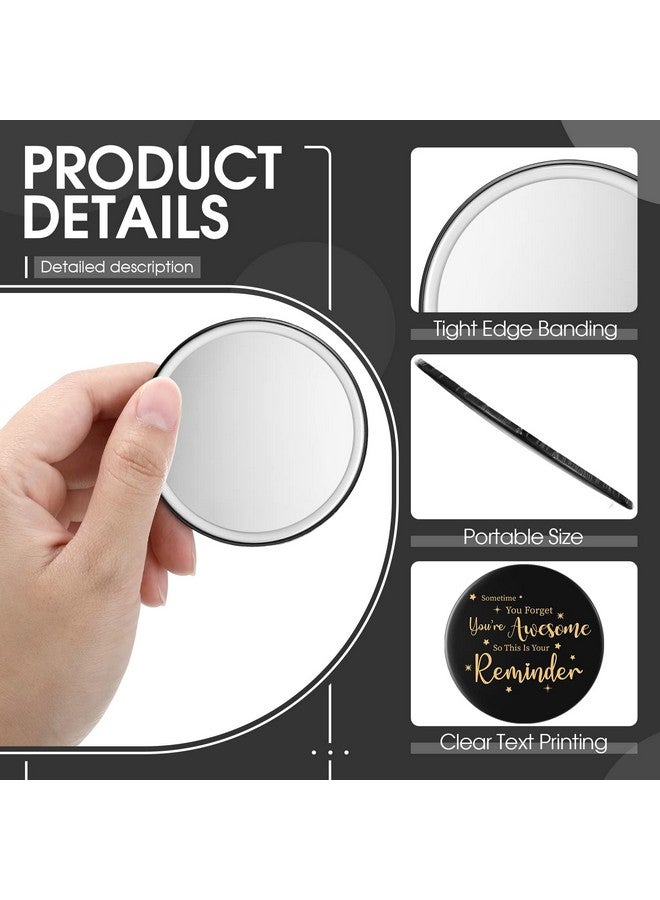 24 Pcs Inspirational Compact Mirror Round Portable Pocket Makeup Mirror For Employee Teacher (Black Goldstylish)