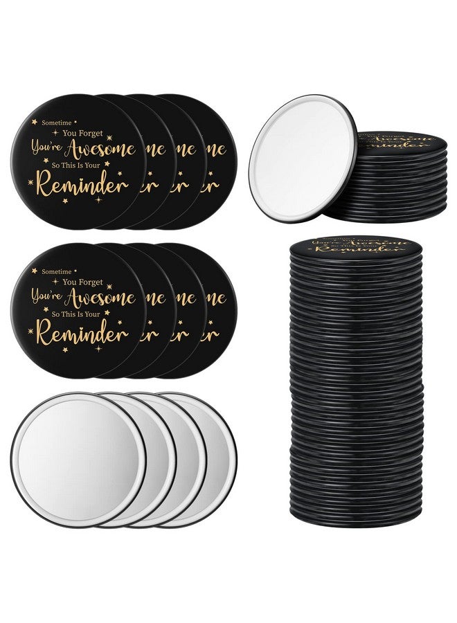 24 Pcs Inspirational Compact Mirror Round Portable Pocket Makeup Mirror For Employee Teacher (Black Goldstylish)