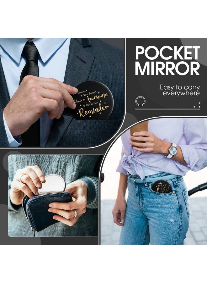 24 Pcs Inspirational Compact Mirror Round Portable Pocket Makeup Mirror For Employee Teacher (Black Goldstylish)