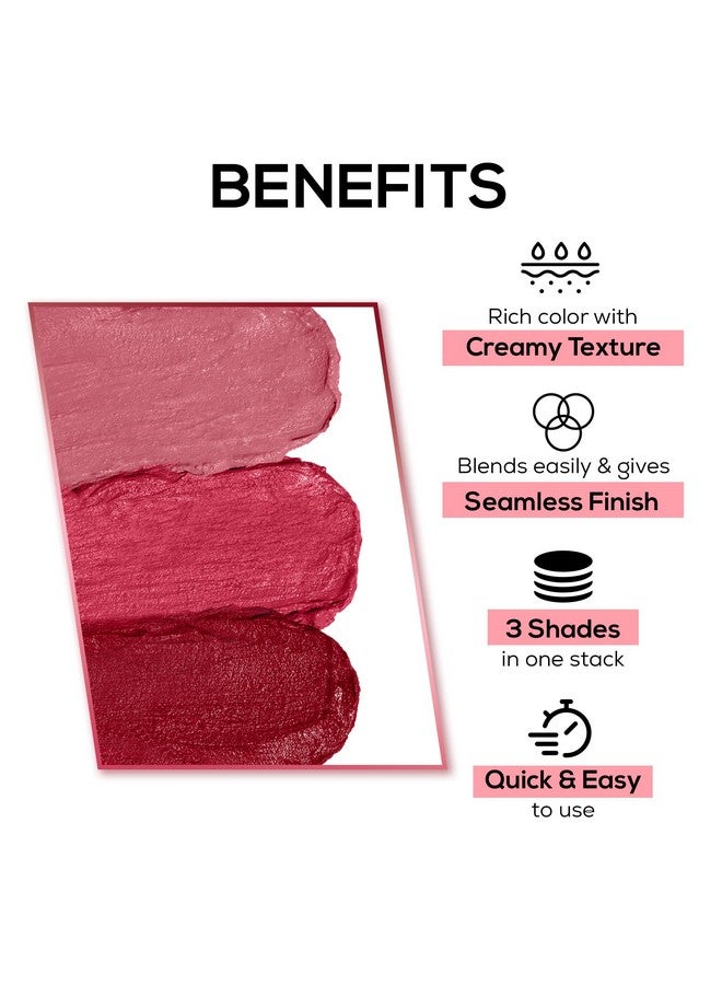 Glam Stack 3In1 Lip & Cheek Tint Pink 4.5G 3 Shades In 1 Rich Creamy Natural Seamless Finish Smooth & Blendable Formula Travel Friendly Quick & Easy To Use