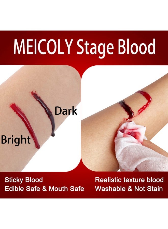 Fake Blood Washableedible Stage Blood0.5 Oz Realistic Drips Sticky Fake Blood With Brushsafe For Mouthnosebleedhalloweencosplayfake Wound Cut Bites Scar Sfx Makeup Special Effectsdark