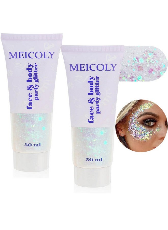 2Pcs White Body Glittermermaid Face Glitter Gelsinger Concerts Festival Rave Accessorieschunky Sequins Glitter Face Paint For Eye Lip Hairsparkling Glitter Gel For Women100Ml