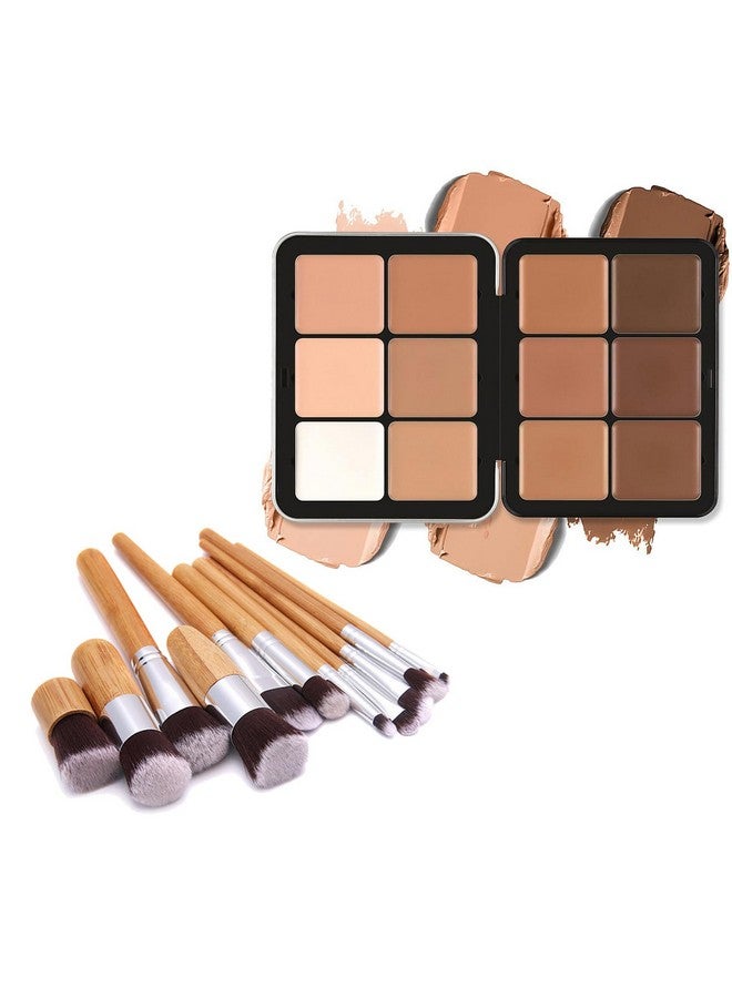 Professional Makeup Cream Contour Palette Joyeee 12 Colours Concearler Full Coverage & Makeup Brush Set Contour Concearler Palette Contouring Face Make Up Gift For Women Girls