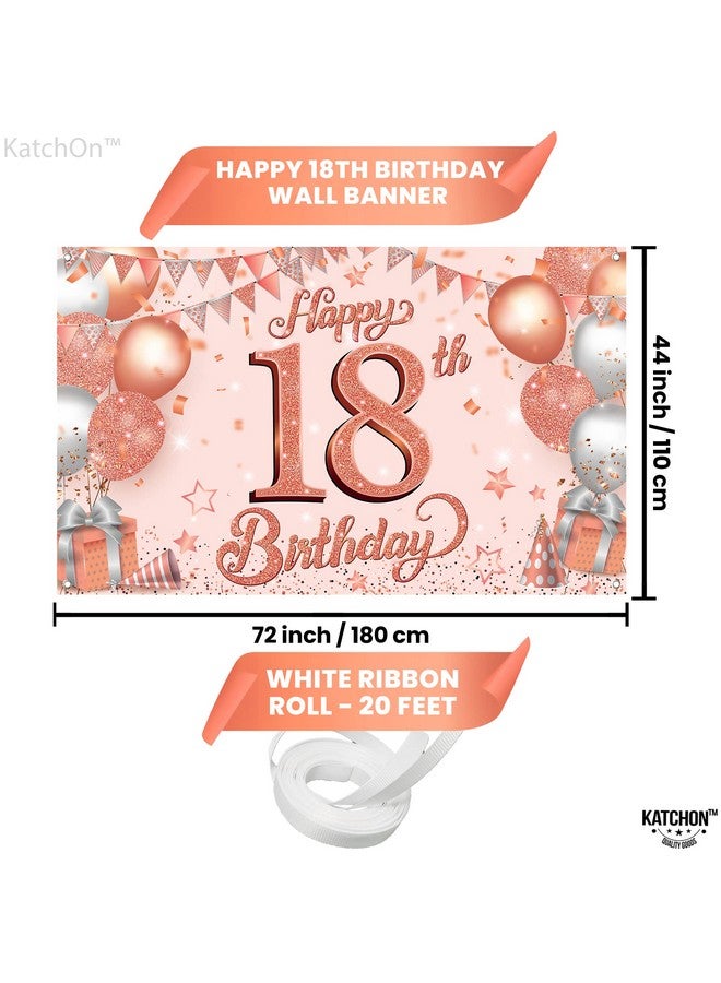 Rose Gold Happy 18Th Birthday Banner Large 72X44 Inch Rose Gold Happy 18Th Birthday Decorations For Girls Pink Happy 18Th Birthday Backdrop 18 Year Old Girl Birthday Decorations Women