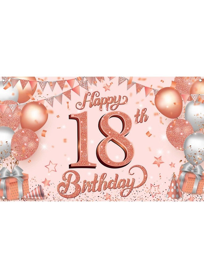 Rose Gold Happy 18Th Birthday Banner Large 72X44 Inch Rose Gold Happy 18Th Birthday Decorations For Girls Pink Happy 18Th Birthday Backdrop 18 Year Old Girl Birthday Decorations Women