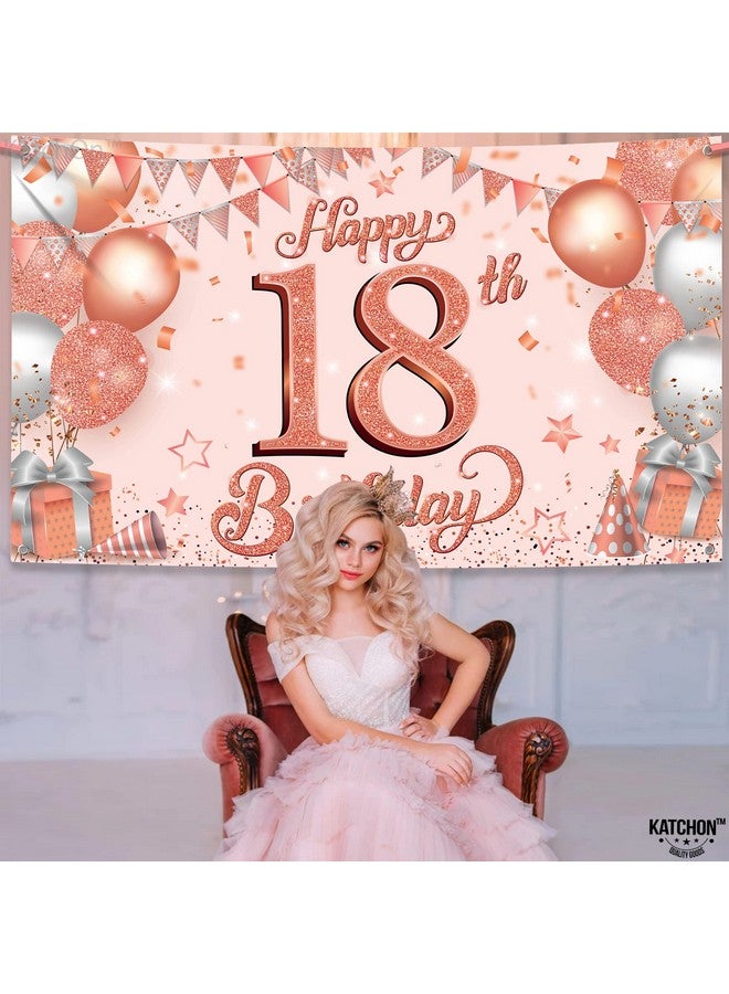 Rose Gold Happy 18Th Birthday Banner Large 72X44 Inch Rose Gold Happy 18Th Birthday Decorations For Girls Pink Happy 18Th Birthday Backdrop 18 Year Old Girl Birthday Decorations Women