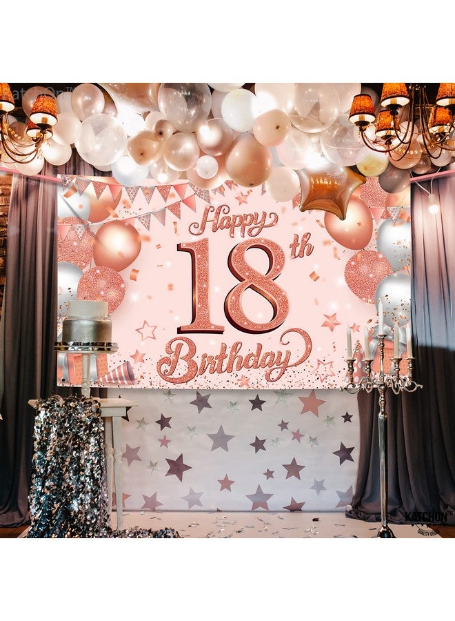 Rose Gold Happy 18Th Birthday Banner Large 72X44 Inch Rose Gold Happy 18Th Birthday Decorations For Girls Pink Happy 18Th Birthday Backdrop 18 Year Old Girl Birthday Decorations Women