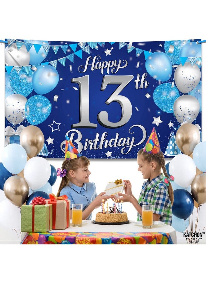 Xtralarge Blue Happy 13Th Birthday Banner 72X44 Inch 13Th Birthday Decorations For Boys And Girls Blue And Silver 13 Birthday Backdrop Happy 13Th Birthday Decorations For Teenagers