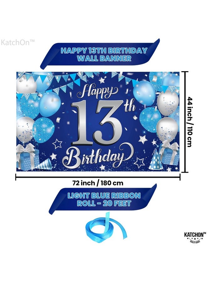 Xtralarge Blue Happy 13Th Birthday Banner 72X44 Inch 13Th Birthday Decorations For Boys And Girls Blue And Silver 13 Birthday Backdrop Happy 13Th Birthday Decorations For Teenagers