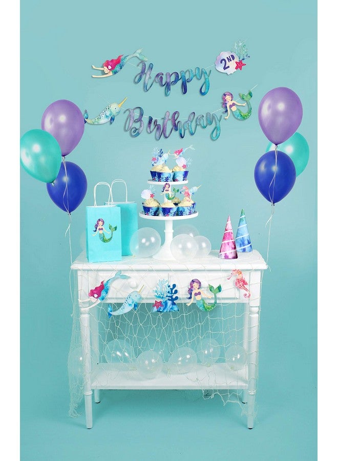 Mermaid And Narwhal Happy Birthday Banner Watercolor Mermaid Bunting Under The Sea Birthday Party Supply Customize With Age Number