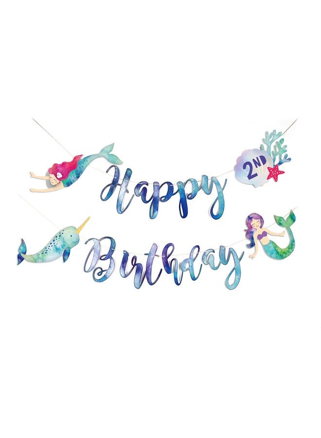 Mermaid And Narwhal Happy Birthday Banner Watercolor Mermaid Bunting Under The Sea Birthday Party Supply Customize With Age Number