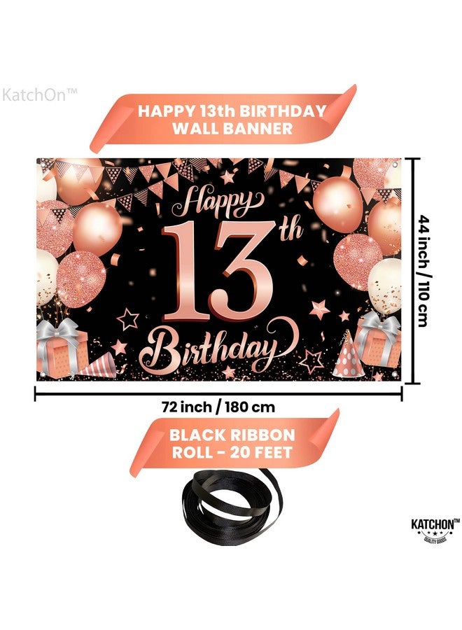 Rose Gold Happy 13Th Birthday Banner Xl 72X44 Inch Rose Gold And Black 13Th Birthday Decorations For Girls Official Teenager 13Th Birthday Backdrop 13 Year Old Birthday Party Supplies