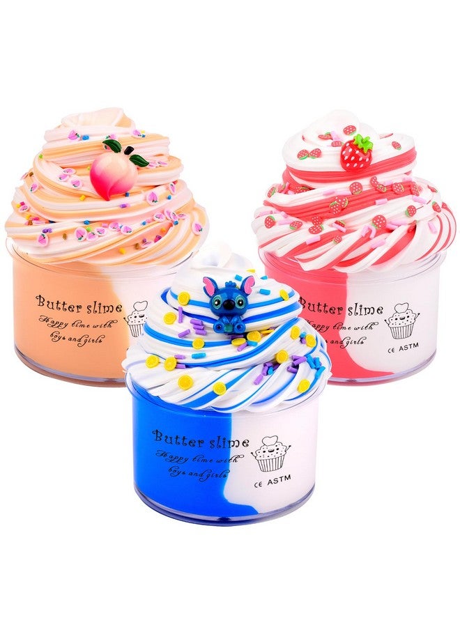 Butter Slime Kit 3 Pack With Blue Strawberry And Peach Charms Cute Preppy And Aesthetic Stuff Stress Toys And Cool Birthday Gifts Ideas For Girls And Boys Party Favors For Kids