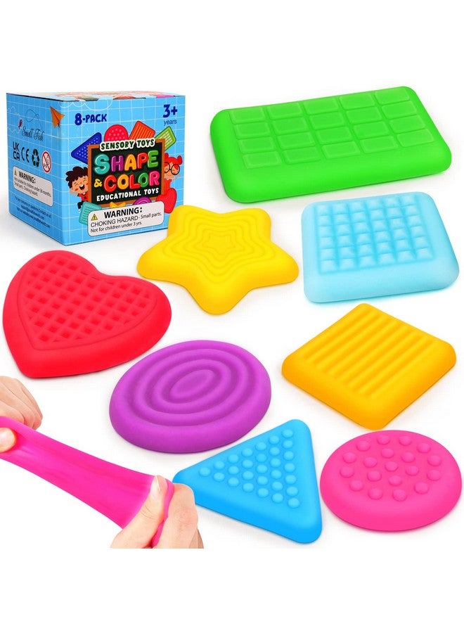 Shape Learning Sensory Toys For Toddlers Textured Stress Relief Sensory Toys For Autistic Children Pull And Stretch Tactile Toy Calming Autism Toys For Boys And Girls Preschool Kids (8Pack)