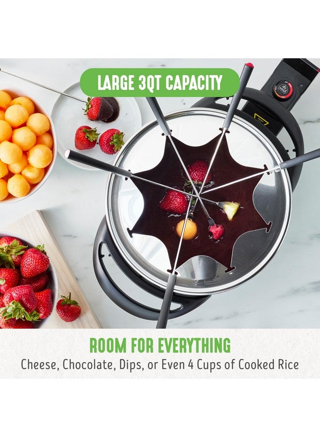 14 Cup Electric Fondue Maker Pot Set For Cheese Chocolate And Meat 8 Color Coded Forks Healthy Ceramic Nonstick Adjustable Temperature Control Pfasfree Black