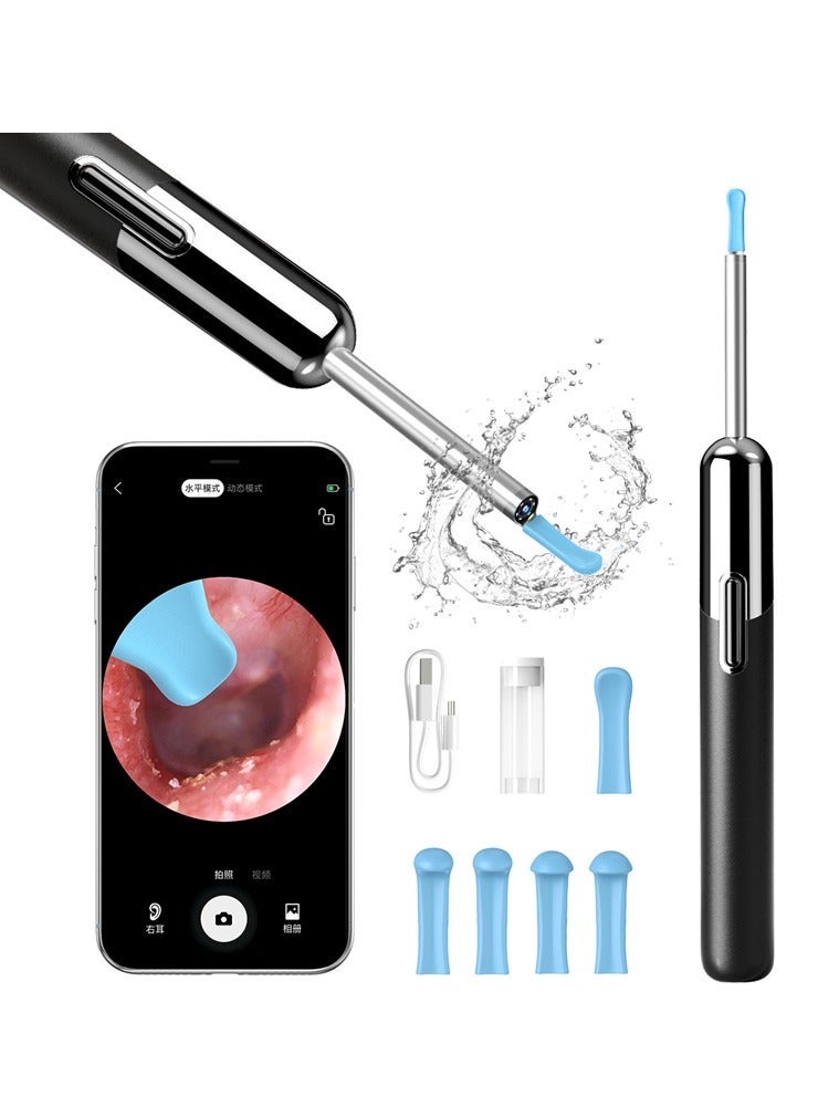 Ear Wax Removal - Earwax Remover Tool with 8 Pcs Ear Set - Wi-Fi Visible Wax Elimination Spoon - Earwax Removal Kit with Light- Ear Cleaner for iOS & Android (Black)