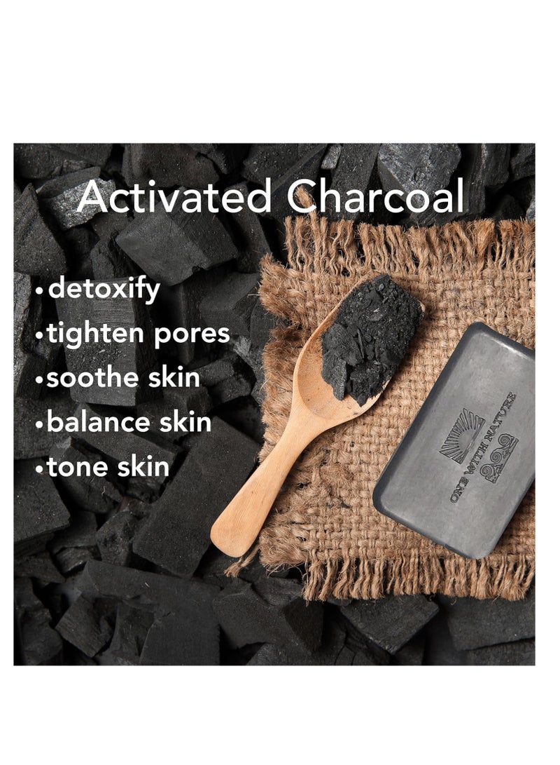 One With Nature 4Oz 6Pack Charcoal Soap Bar in Gift Box for Face, Body, Acne, All Skin Types - Contains Dead Sea Salt, Activated Charcoal, Shea Butter, Argan Oil and 21 Essential Minerals