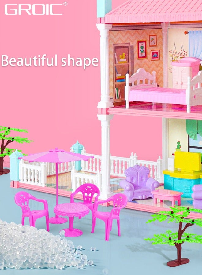 Dollhouse Dreamhouse Building Toys Figure Furniture, DIY House, Accessories, Pets & Dolls,Flashing Lights,Pink Play Dream House for Girls