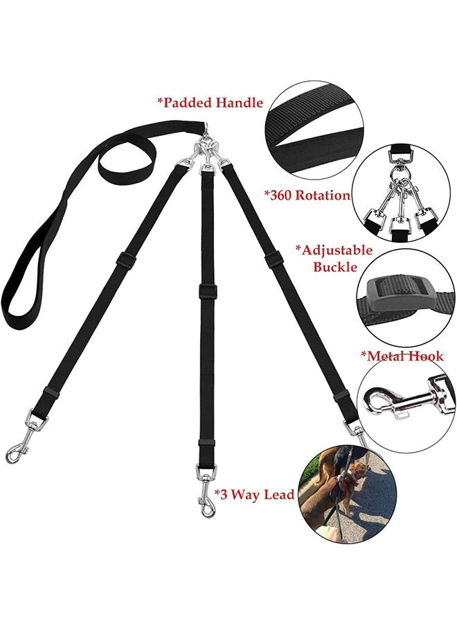 3 In 1 Dog Leashes, With Adjustable Detachable Coupler, Durable Strong Nylon Long Line Dog Leads, Anti-Pull Dog Leash, For Three Dogs Walking Hiking (Black)