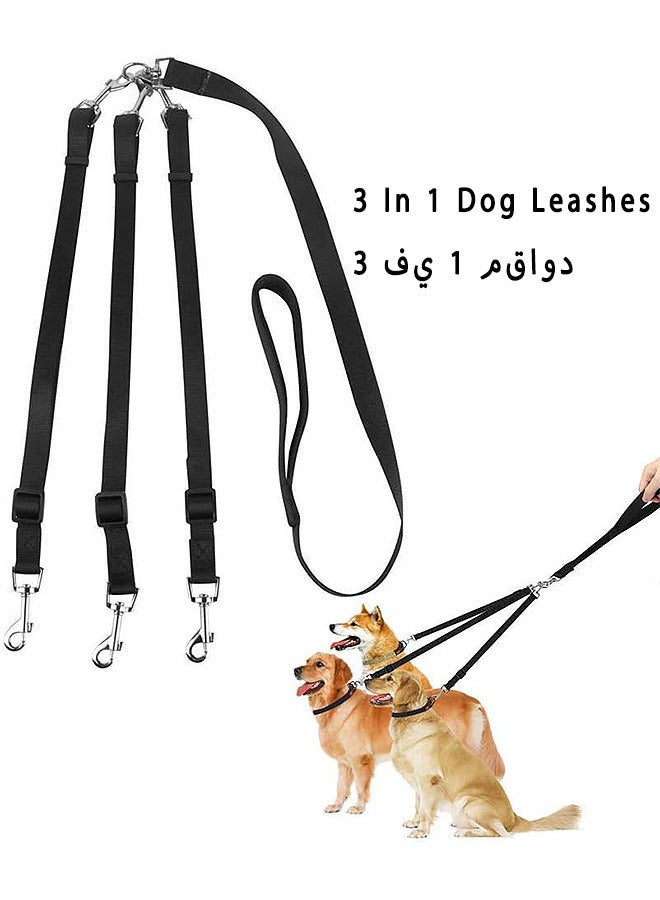 3 In 1 Dog Leashes, With Adjustable Detachable Coupler, Durable Strong Nylon Long Line Dog Leads, Anti-Pull Dog Leash, For Three Dogs Walking Hiking (Black)