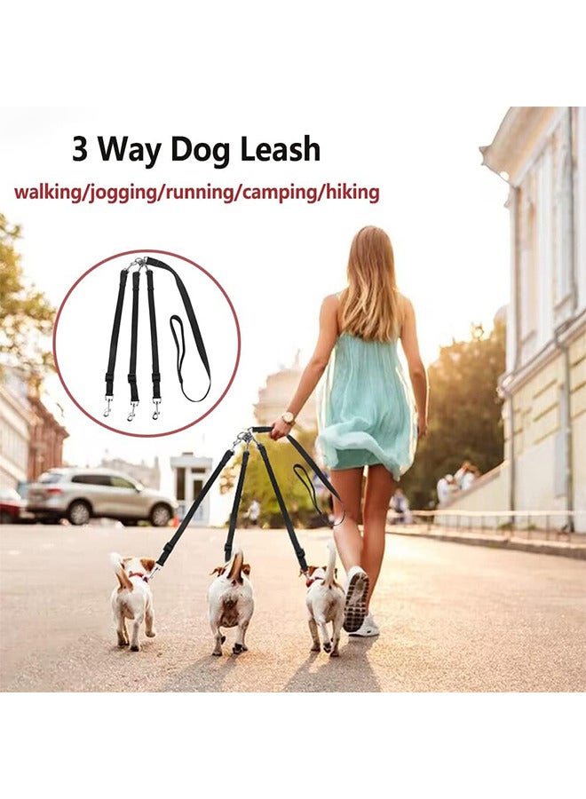 3 In 1 Dog Leashes, With Adjustable Detachable Coupler, Durable Strong Nylon Long Line Dog Leads, Anti-Pull Dog Leash, For Three Dogs Walking Hiking (Black)