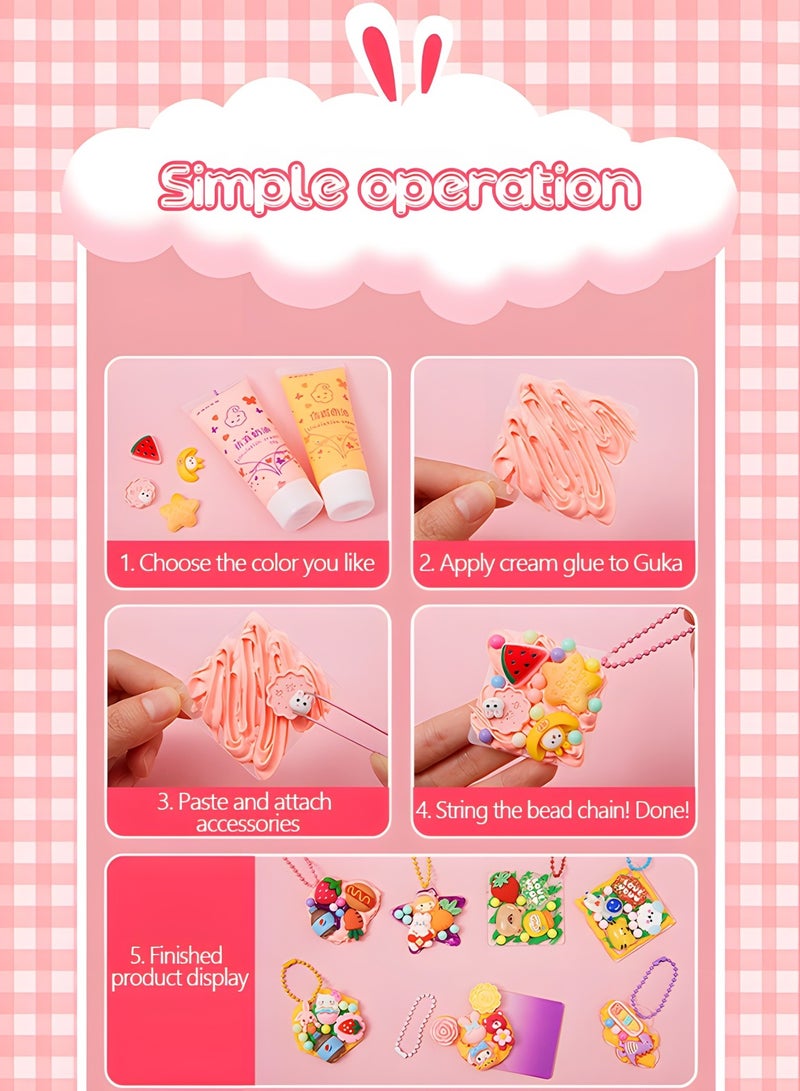 Simulation Fake Whipped Cream Glue, DIY Phone Case Kit Silicone Cream Adhesive Set with Cartoon Stickers,Storage Box,DIY Handmade Toys