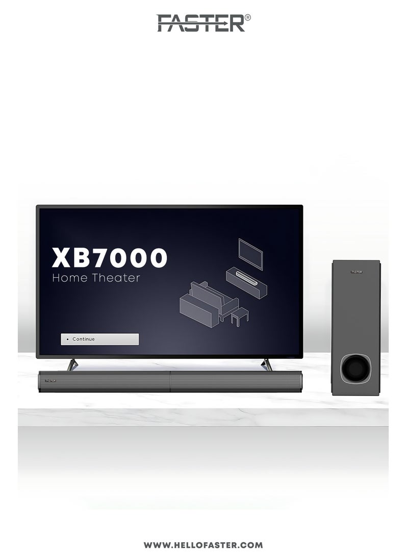 XB7000 2.1 CH Home Theater Soundbar - Wired Subwoofer 80W Powerful Output - Dedicated Sound Mode, Deep and Thrilling Bass, Digital Embedded - Supporting Bluetooth, Optical HDMI(ARC), AUX, USB & Remote