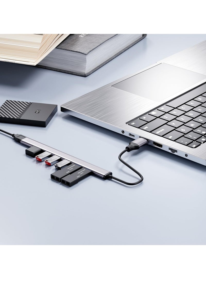 Aluminium USB 3.0 7 Port Hub Expander, USB 3.0 hub, Ultra Slim Portable Data Hub for MacBook, Laptop, PC, Mac Pro, Mac Mini, iMac, Surface Pro and More