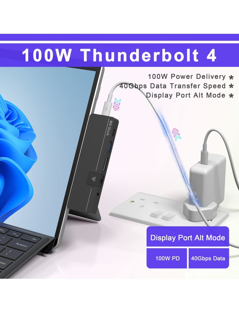 USB C Docking Station, Docking Station with 8 Ports, 8 in 2 100W USB C Thunerbolt 4+ 4K HDMI+ USB3.0+ USB-C 3.0+ 100M LAN+ Audio+ SD+ TF Slot USB C Multiport Adapter for Surface Pro 9/Pro 8/Pro X