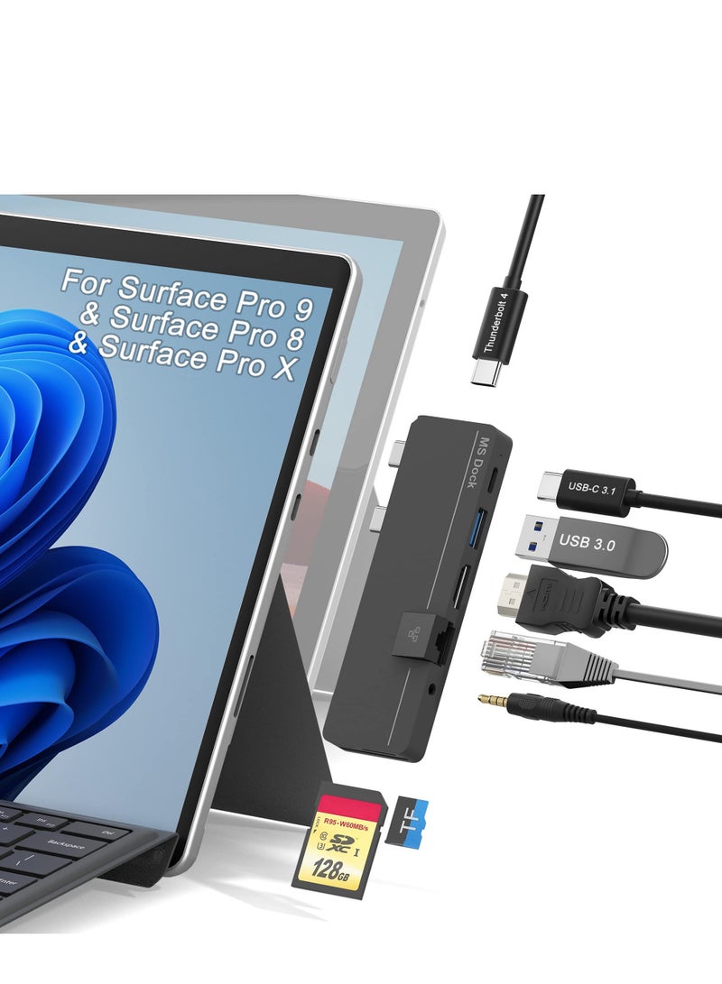 USB C Docking Station, Docking Station with 8 Ports, 8 in 2 100W USB C Thunerbolt 4+ 4K HDMI+ USB3.0+ USB-C 3.0+ 100M LAN+ Audio+ SD+ TF Slot USB C Multiport Adapter for Surface Pro 9/Pro 8/Pro X
