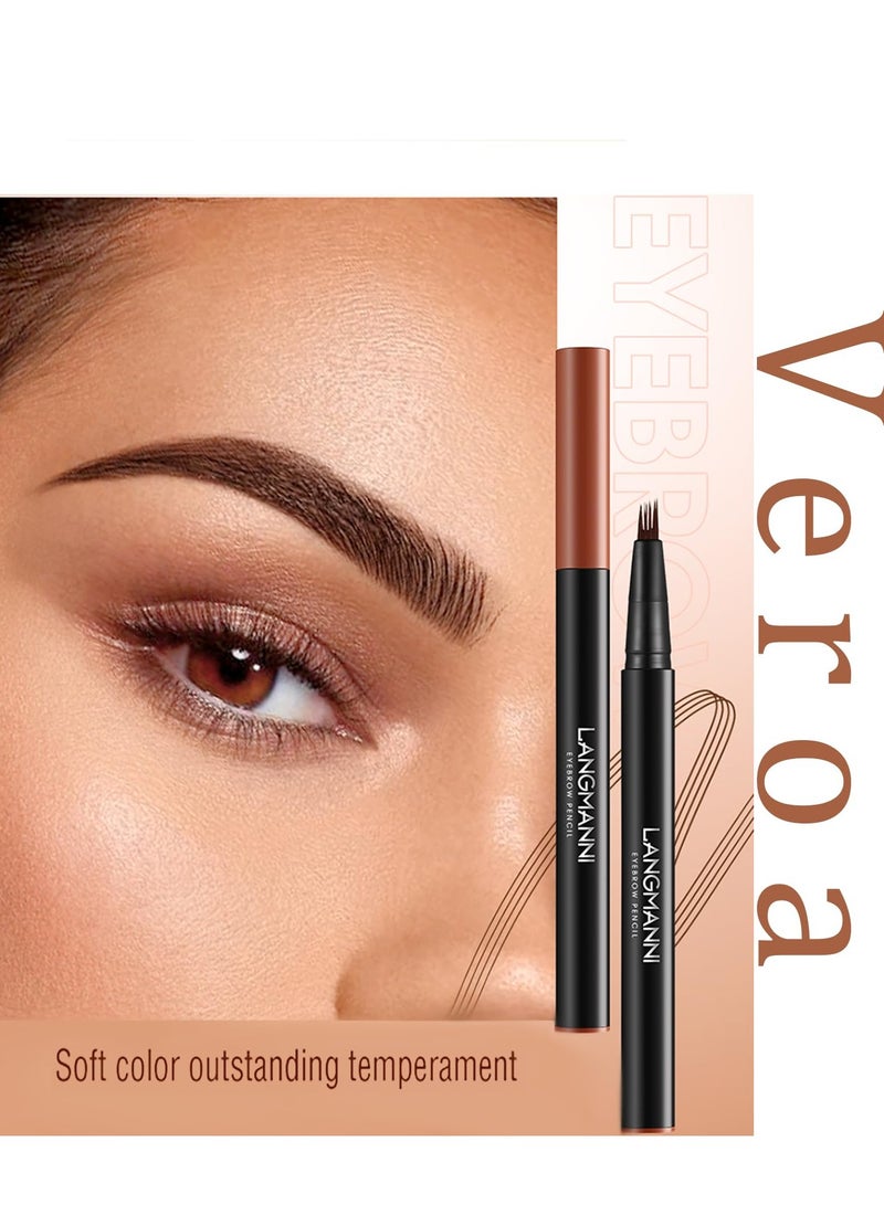 Brown Eyebrow Pen, 2 Pcs Brown Eyebrow Pencil With 4 Micro-Fork Tipm,Natural Stereoscopic Long-Lasting, Waterproof, Non-Fadin, Creates Natural Looking Brows Effortlessly, for All Brow Shapes