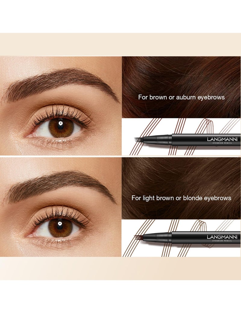 Brown Eyebrow Pen, 2 Pcs Brown Eyebrow Pencil With 4 Micro-Fork Tipm,Natural Stereoscopic Long-Lasting, Waterproof, Non-Fadin, Creates Natural Looking Brows Effortlessly, for All Brow Shapes